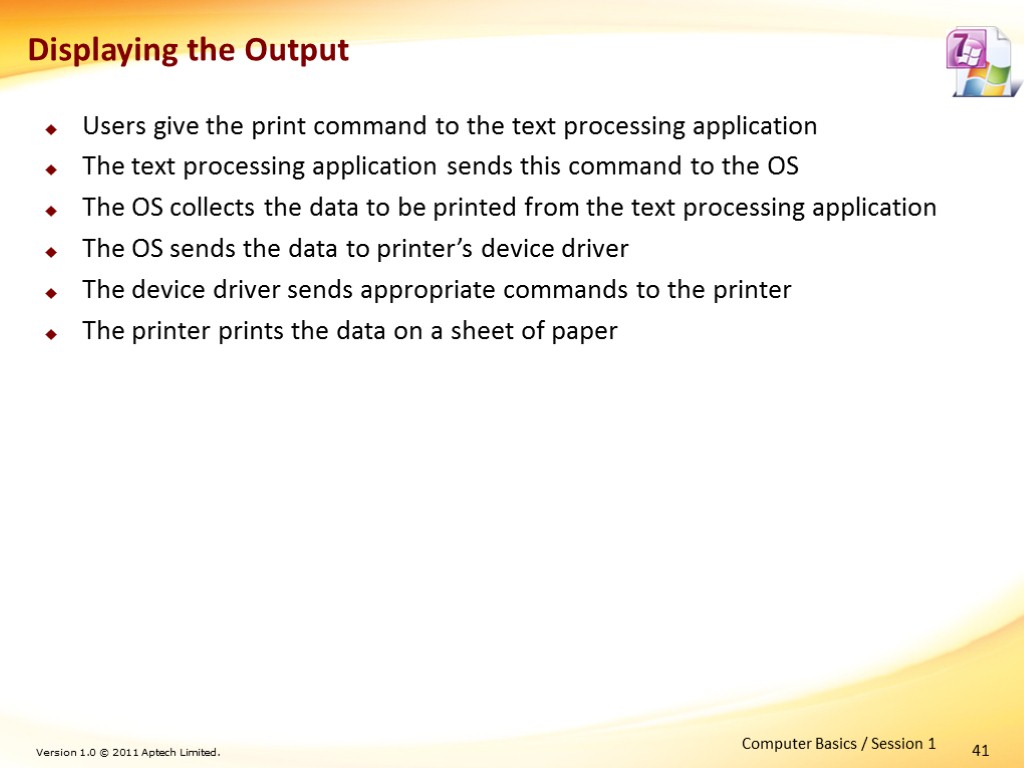 41 Users give the print command to the text processing application The text processing